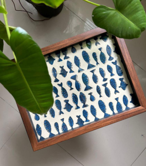 Hand Block Print Tray With Fish Motifs