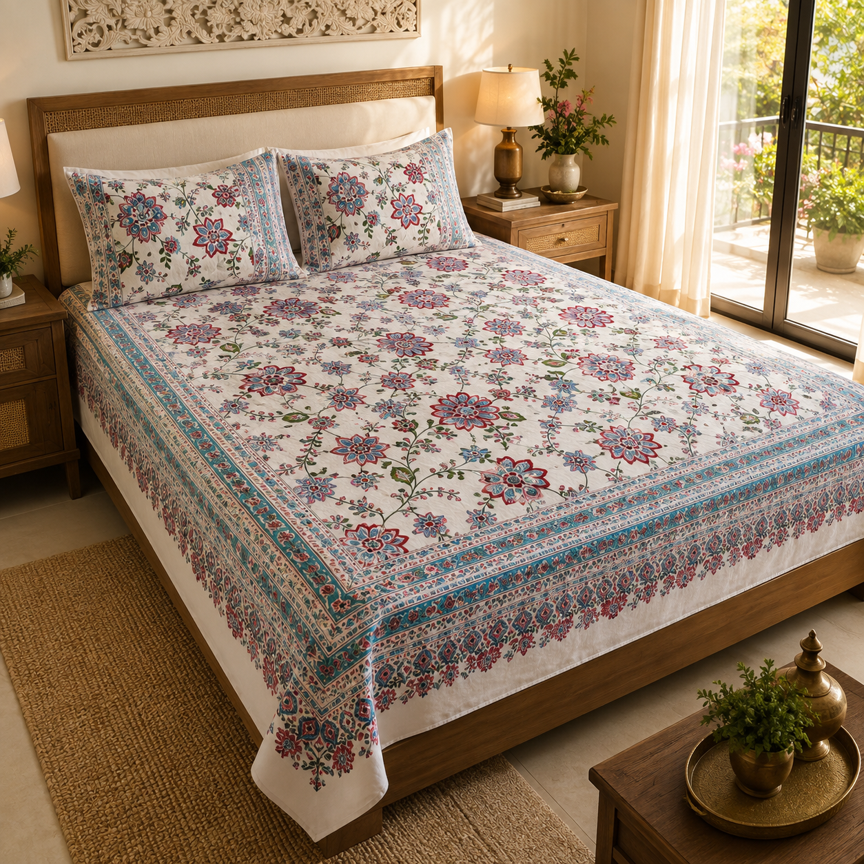 Multicolour Floral Printed Bedsheet Set | Traditional Charm Meets Modern Style