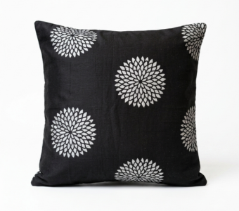 Chanderi Midnight Bloom Hand Block Printed Cotton Cushion Cover 16 x 16 inches