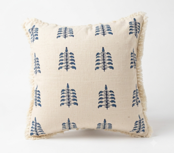 Indigo Botanical Hand Block Printed Cushion Cover 16 x 16 inches